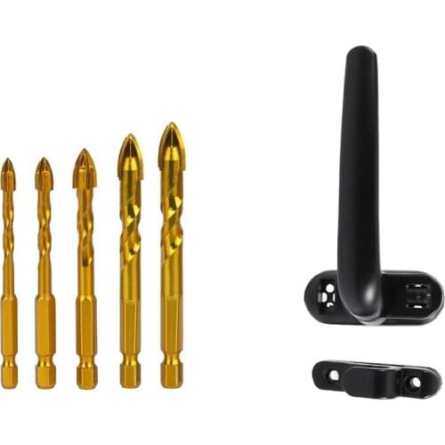 JFBL Hot 5 Pcs(5mm.6mm.8mm.10mm.12mm)Tile Drill Bit Tungsten Carbide Tip & 1set Door and Window Handle Lock Casement Black