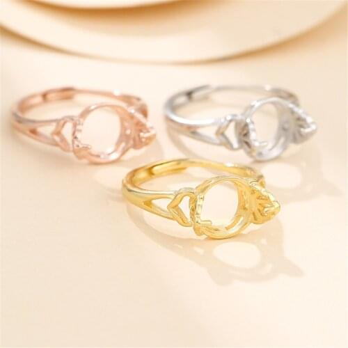 Ring Blank for 8mm-10mm Drilled Round Beads or Pearls Gold Plated 925 Silver Ring Setting Adjustable Ring Base SR0345