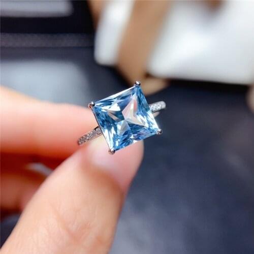 WEAINY Natural Princess Cut Topaz Ring S925 Sterling Silver Sky Blue Topaz Ring Engagement Proposal Ring
