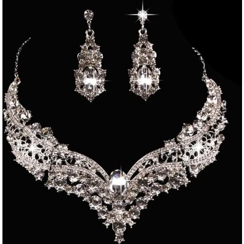 1 Set Alloy/Crystal Fashion Crystal Drop Necklace Earrings Jewelry Set Wedding Party Jewelry Set