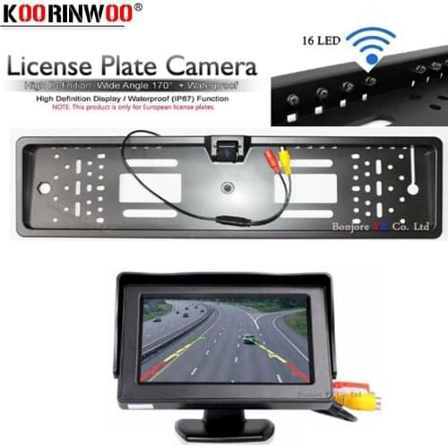 Koorinwoo 2.4G wireless EU European 16 Lights Car License Plate Frame Rear View Camera Parking Display Monitor Security Assist