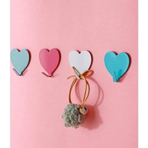 Creative Sticky Hook Heart Shape Home Supplies Stainless Steel Cleaning Cloth Storage Hanger for Kitchen Door Wall Decor Hooks