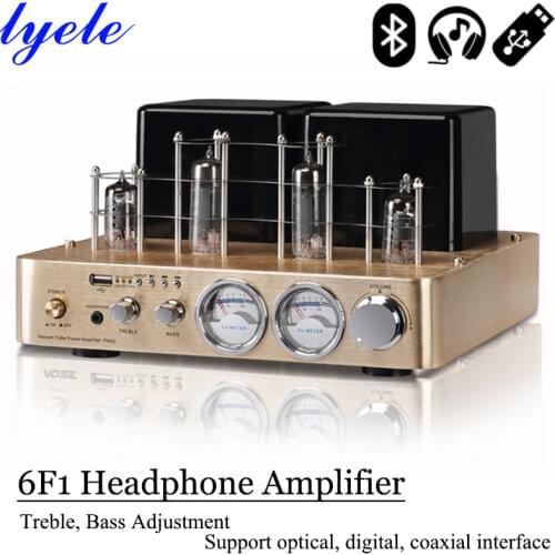6F1 HIFI tube amplifier Headphone Bluetooth 5.0 supports coaxial, optical fiber high and low bass adjustment 80W+80W