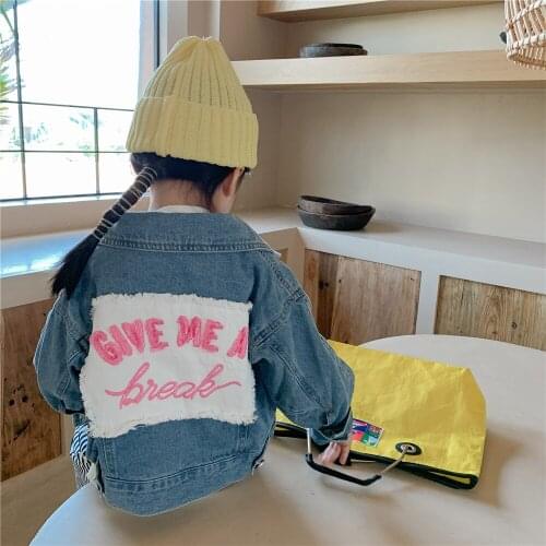 Girls' Fashion Korean-style Denim Jacket 2021 Autumn New Baby Girl Loose Denim Coats Childrens Casual Lapel Top Outwear Coats