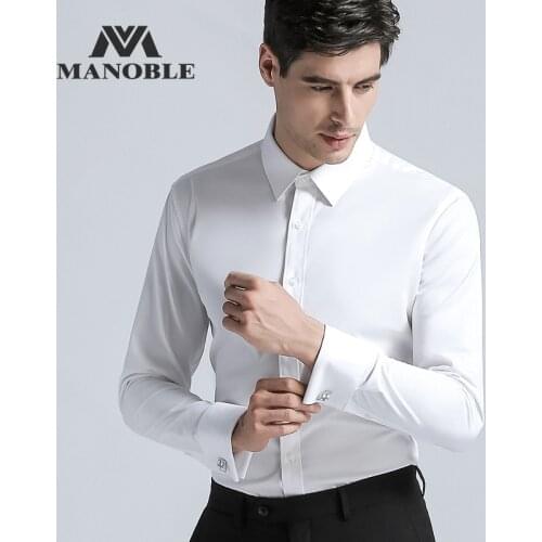 Mens Dress Shirt 2021 Brands New Fashion Regular Fit Cufflink Shirts Business Long Sleeve Business Suits Shirts Solid Color