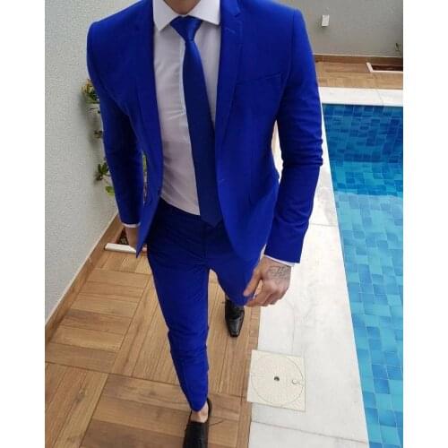 2020 New Arrival Royal Blue Prom Suits Groom Tuxedos Latest Coat Pants Designs Mens Wedding Suits Male Slim Fit Jacket+Pants