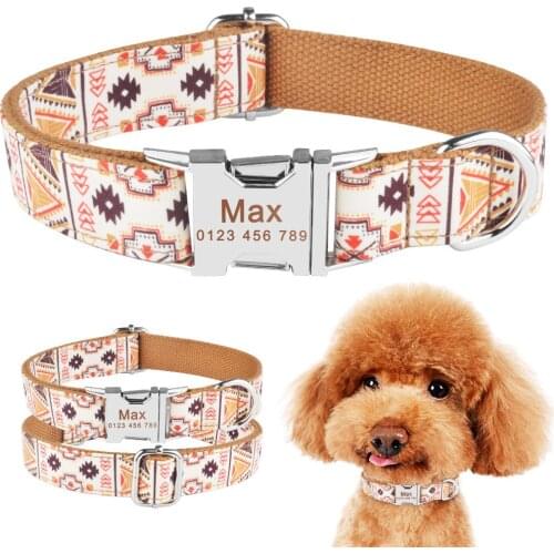 Durable Nylon Personalized Dog Collar Custom Engravd Female Male Puppy Pet Name