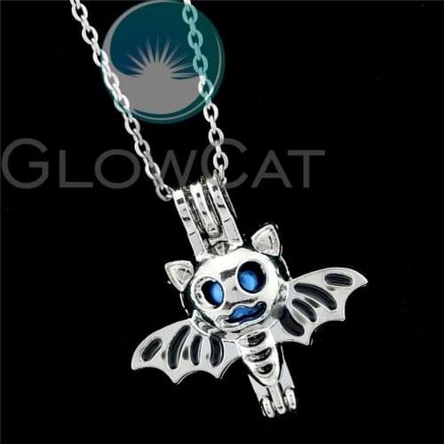 R-K995 Black Enamel Bat Beads Cage Pendant Essential Oil Diffuser Aroma Pearl Cage Locket Necklace