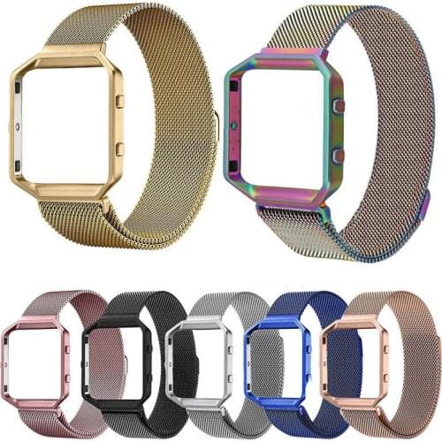 Stainless Steel Strap for Fitbit Blaze Wristbands with Protective Case Magnetic Milanese Loop Womens Mens Replacement Band