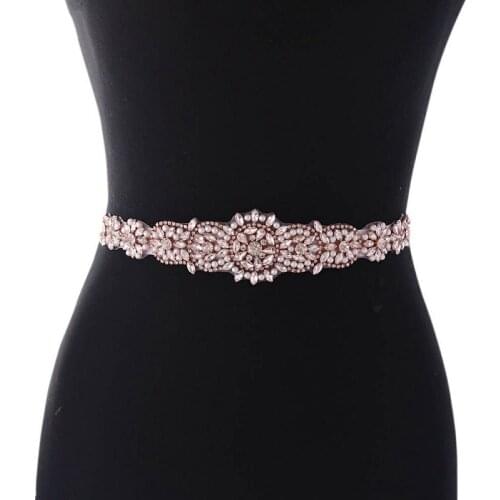 Rose Gold Beaded Wide Wedding Dress Rhinestone Belt Applique Crystal Bridal Wedding Dress Ribbon Sash Applique B46