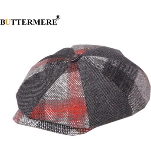BUTTERMERE Wool Newsboy Cap Men Women Vintage Tweed Octagonal Cap Woolen Male Plaid Patchwork British Style Brand Flat Cap Beret