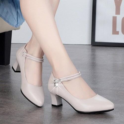 Women Pumps PU Leather Elastic Band Ladies Mid Heels Shoes Fashion Decorations Female Shoe Spring Casual Female Footwear 2021