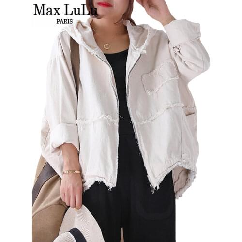 Max LuLu 2019 Fashion Korean Punk Streetwear Ladies Hooded Clothes Womens Vintage Autumn Jackets Oversized Denim Coats Plus Size