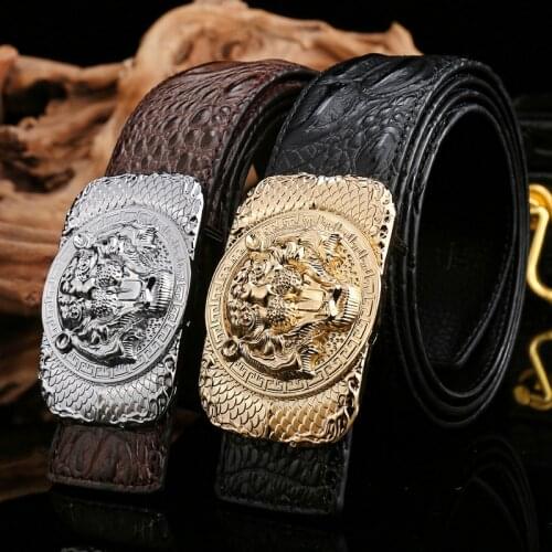 High Quality Crocodile Leather Men Casual Belt Luxury Design Silver Leopard Buckle Male Belt Black Brown Coffee Strap Ceintures