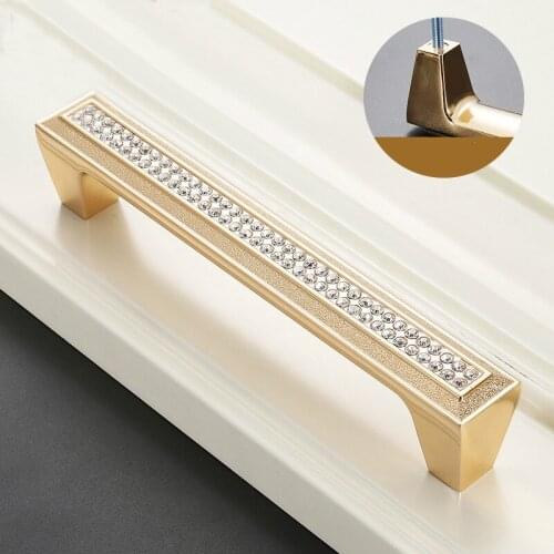 Xipeiyi European Wardrobe Handle Luxury Diamond Silver Cabinet Door Knobs Crystal Drawer Closet Kitchen Furniture Pulls Golden