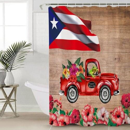 Puerto Rico Flower Truck Frog Shower Curtains Waterproof Bathroom Curtain Frabic Polyester Bathroom Curtain with Hooks
