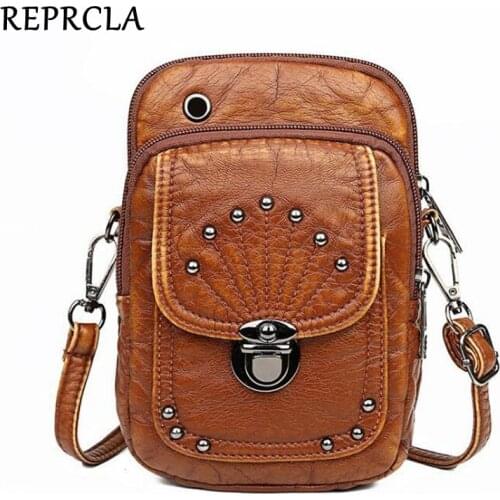 Vintage Soft Leather Crossbody Bags Rivet PU Women Messenger Shoulder Bag Small Female Handbags Phone Purses Black and Brown