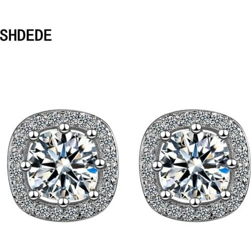 SHDEDE 925 Sterling Silver Stud Earrings for Women Girls Fashion Jewelry Gift Embellished With Crystals From Swarovski -X458