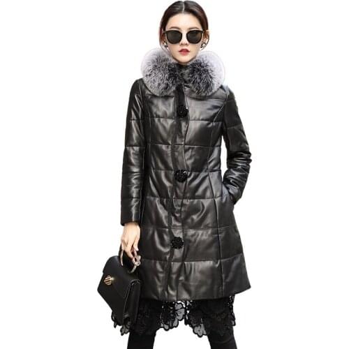 Real Fox Fur hooded Sheepskin Down Coat Winter Coats Women Clothes 2020 Natural Genuine Leather Jacket Korean Vintage Tops 008