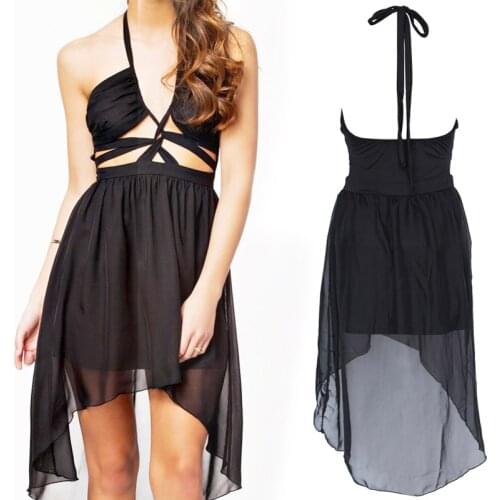 Wonder Beauty Boho Women Halter Off Shoulder Casual Beach Summer Dresses Vintage Chiffon Black Backless Vestido De Festa W847057