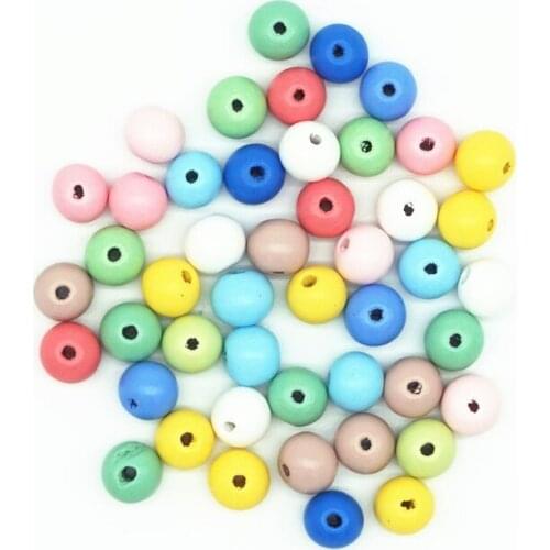 100pcs/lot 6 8 10 12 14mm Natural Round Ball Wood Bead Candy Color Painted Lead-free Eco-friendly Wooded Loose Charm Beads