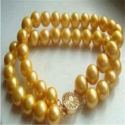 2 ROWS AAA 9-10MM Golden South Sea Cultured Pearl Bracelet 7.5-8"
