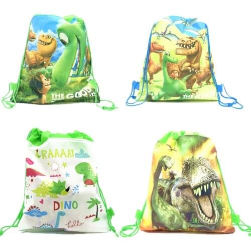 8/16/32pcs Dinosaur Theme Cartoon Non-Woven Fabrics Drawstring Bags Boy Birthday Party Travel Storage Package School Backpacks