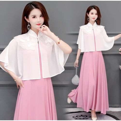 White chiffon cardigan womens summer short antiquity fashion thin cape bat swing sleeve shawl lace sun protection plus size new