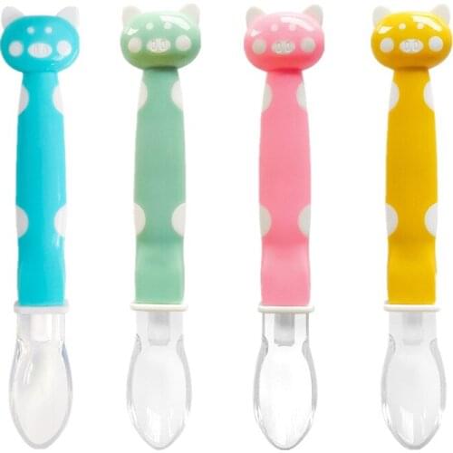 Safety Pig Head Type Feeding Spoon for Baby Toddler Child Boys Girls Soft Tip Infant Spoons Tableware Utensils BPA PVC Free