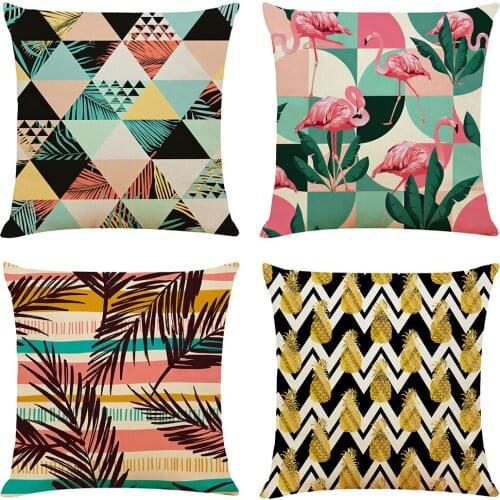 Tropical Flamingo Leaf Cushion Cover Decorative Pillows Fashion Seat Cushions Home Decor Soft Flax Throw Pillow Sofa Pillowcase