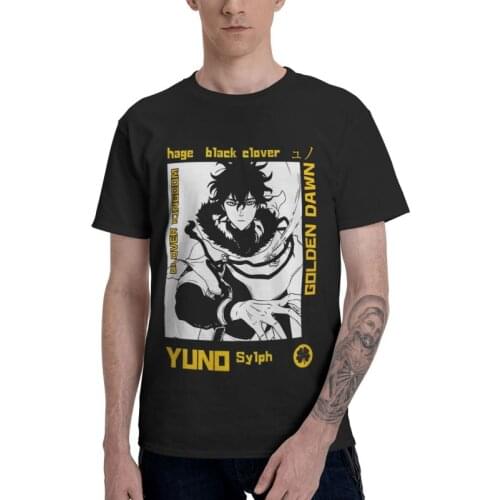 Black Clover Yuno T-shirt Men Graphic T Shirts Short Sleeve Anime Manga Tshirt 100% Cotton Tees Top Clothes