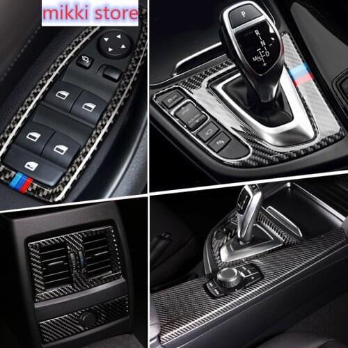 For BMW 3 4 Series 3GT F30 F32 F34 Carbon Fiber Interior Gearshift Air Conditioning CD Panel Door Armrest Cover Trim Car Sticker