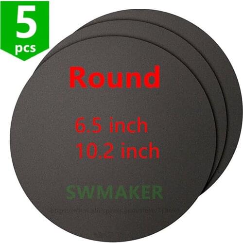 SWMAKER Kossel round 165mm,260mm avaible printing surface sheet 3D Printing Build Surface, 6.5''/10.2" Diameter Round, Black