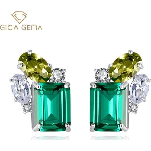 GICA GEMA Emerald Peridot Zircon Earrings For Women 925 Genuine Silver VVS Create Gemstone Wedding Engagement Fine Jewelry