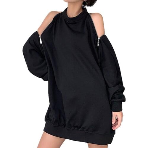 Harajuku Women Sexy Off Shoulder Hoodies Hollow Out Long Sleeves Sweatshirt Oversized Casual Loose Pullover Gothic Streetwear