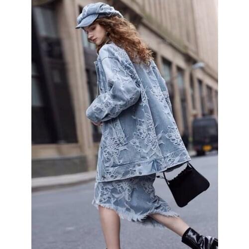 IRINACH341 Spring Summer 2021 Original Design New Arrivals Oversized Long Jacquard Denim Jacket Women