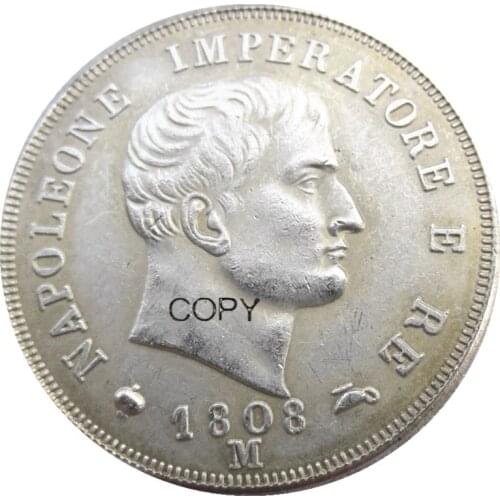 ITALIAN STATES KINGDOM OF NAPOLEON, Napoleon I, 2 Lire, 1808-M Silver Plated Copy Coin