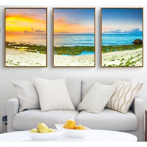 Nordic brief decoration of Seaside Landscape Painting 3 pieces canvas paintings decoration for living room wall art no framed