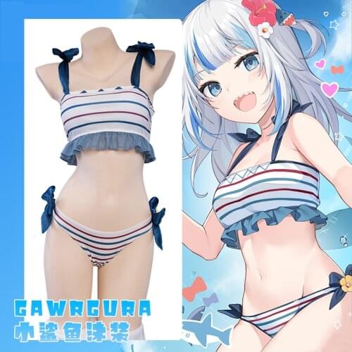 Virtual YouTuber Gawr Gura Cosplay Costume Swimsuit Hololive Gawr Gura Sexy Bikini Summer Swimwear Outfits Special Birthday Gift