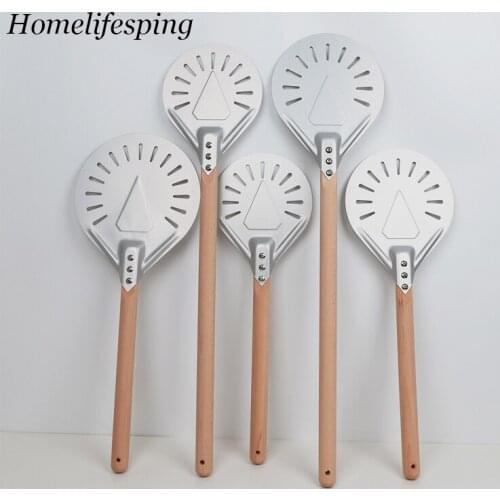 Pizza Turning small Pizza Peel Paddle Short round Pizza Tool Non Slip wooden Handle 7 8 9 inch Perforated Pizza Shovel Aluminum
