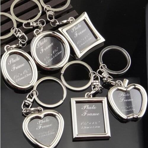 Metal Photo Frame Keychain Heart Round Square Shape Keychain Apple Keyring For Wedding Souvenir Party Gifts LX2845