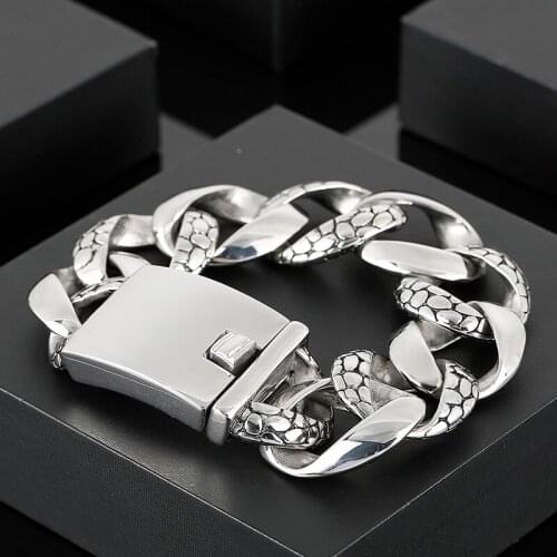 24mm Men Snake Pattern Darkness Bracelet Jewelry Shiny Simple Design Fashion Retro Punk Rock Biker Cur Cuban Bracelets Bangles