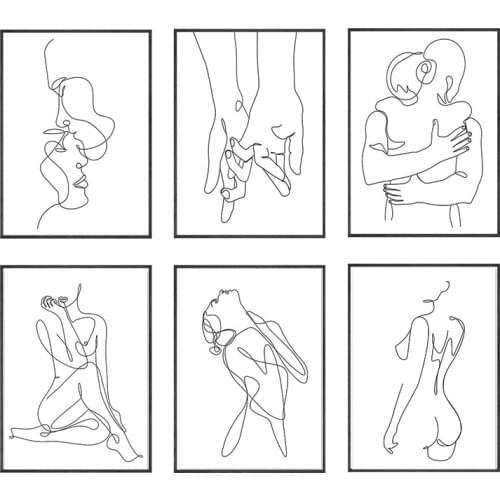 Nordic Minimalism Character Line Canvas Painting Hugging Naked Women Posters and Prints Printing Mural Pictures Home Wall Decor