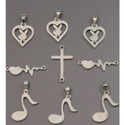 Wholesale 30pc/lot DIY Bunny ECG Heart Beat Cross Stainless Steel Charms Pendant Jewelry Making For Kids Women Black Friday