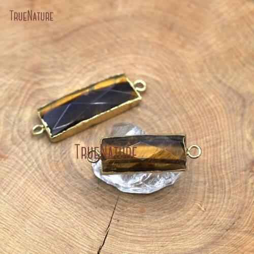 Gold Plating Faceted Oblong Shape Double Bail Necklace Pendant Faceted Tiger Eye Double Bail Pendant In 15x45 mm PC8012