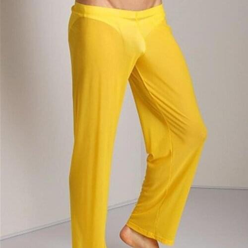 Helisopus See through Pants Mens Sexy Transparent Trousers Male Loose Mesh Sheer Gauze Bottoms Sleepwear Underpants