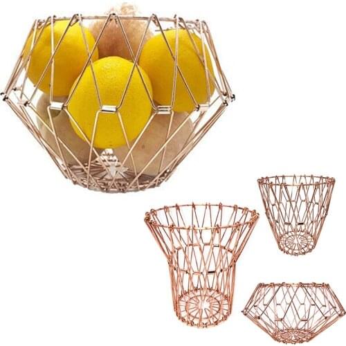 Collapsible Fruit Basket Stainless Steel Wire Basket Folding Storage Kitchen Storage Basket For Home Living Room Decoration