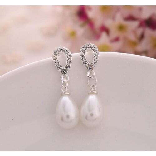 Factory Direct Selling Hot Drop Pearl Rhinestone Earrings Jewelry Wholesale With Round Pearl Long Earrings Wedding Jewelry