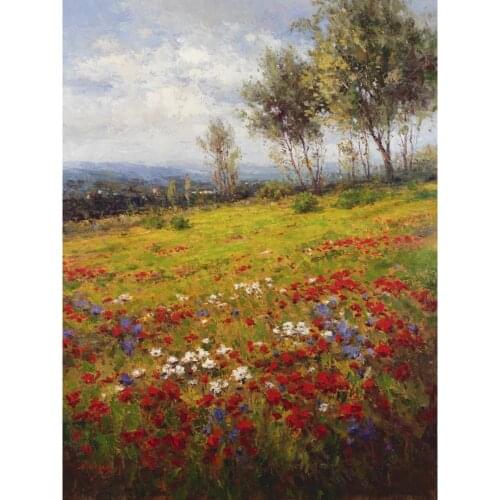 Hand painted beautiful oil paintings Wildflowers field landscapes artwork for living room decor