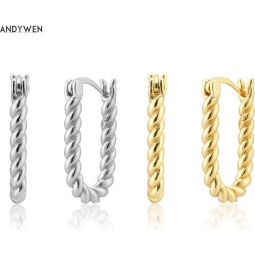 ANDYWEN 100% 925 Sterling Silver Twist Pure Hoop Earring Rock Punk Clips Pendiente Oval New 2021 Huggies Rock Punk Gift